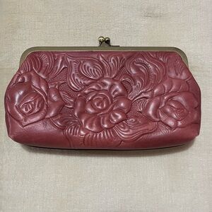 Patrisha Nash Elegant Rose Embossed Clutch - Redish pink